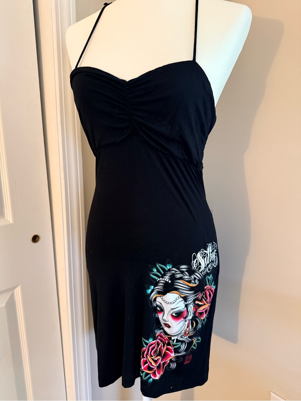 Black Floral Skull Graphic Mini Dress - Women